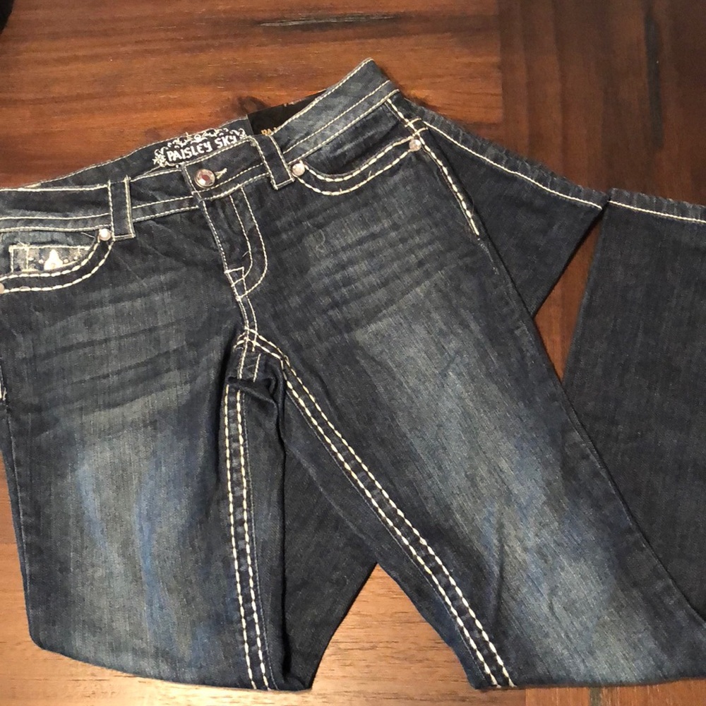 Boot cut Paisley Sky Jeans. Size 2. Stretch.
